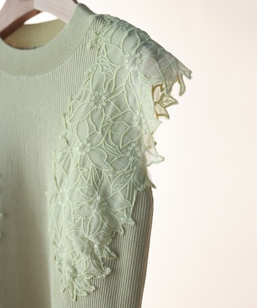 SAISON DE PAPILLON（セゾンドパピヨン）の「レースモチーフスリーブサマーリブニット（タンクトップ・レディース・ピンク/ベージュ/ライム/ブラック・S/M/L）」の22枚目の写真