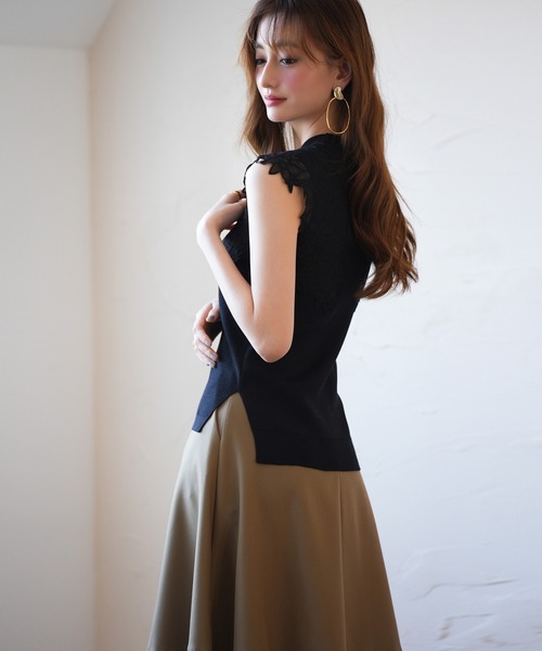 SAISON DE PAPILLON（セゾンドパピヨン）の「レースモチーフスリーブサマーリブニット（タンクトップ・レディース・ピンク/ベージュ/ライム/ブラック・S/M/L）」の14枚目の写真