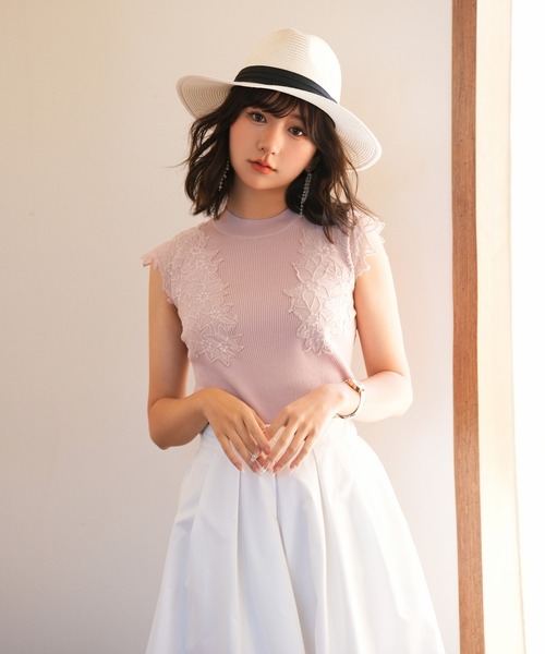 SAISON DE PAPILLON（セゾンドパピヨン）の「レースモチーフスリーブサマーリブニット（タンクトップ・レディース・ピンク/ベージュ/ライム/ブラック・S/M/L）」の16枚目の写真