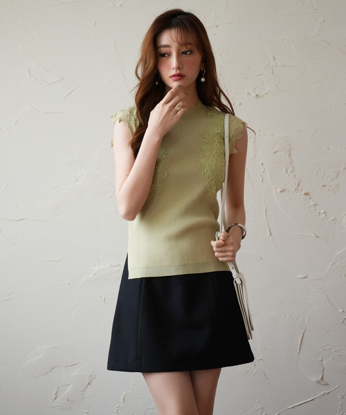 SAISON DE PAPILLON（セゾンドパピヨン）の「レースモチーフスリーブサマーリブニット（タンクトップ・レディース・ピンク/ベージュ/ライム/ブラック・S/M/L）」の21枚目の写真