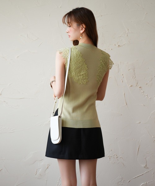 SAISON DE PAPILLON（セゾンドパピヨン）の「レースモチーフスリーブサマーリブニット（タンクトップ・レディース・ピンク/ベージュ/ライム/ブラック・S/M/L）」の17枚目の写真