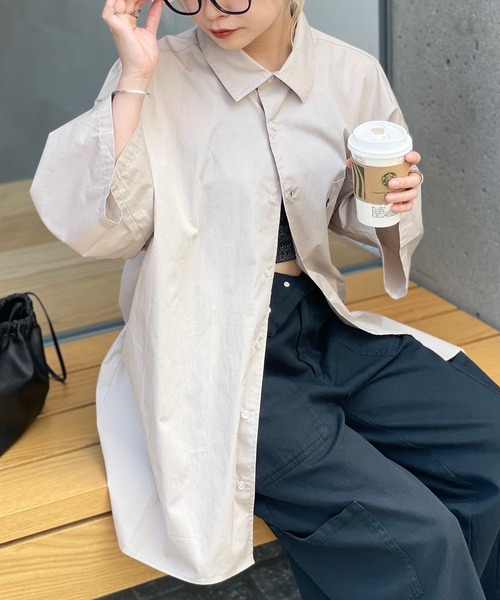 CIAOPANIC（チャオパニック）の「【BNCP】オーバーサイズブロード半袖シャツ（シャツ/ブラウス・レディース・ホワイト/ベージュ/サックスブルー・X-LARGE/XX-LARGE）」の16枚目の写真