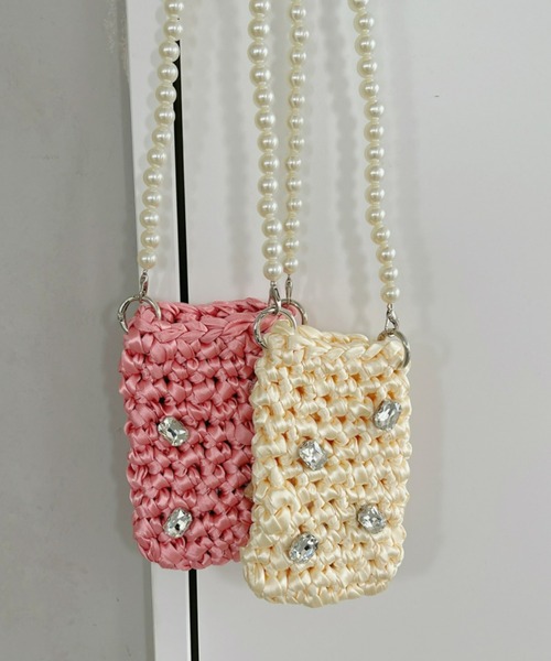 セール】リボン編みビジューミニショルダーバッグ（ショルダーバッグ  