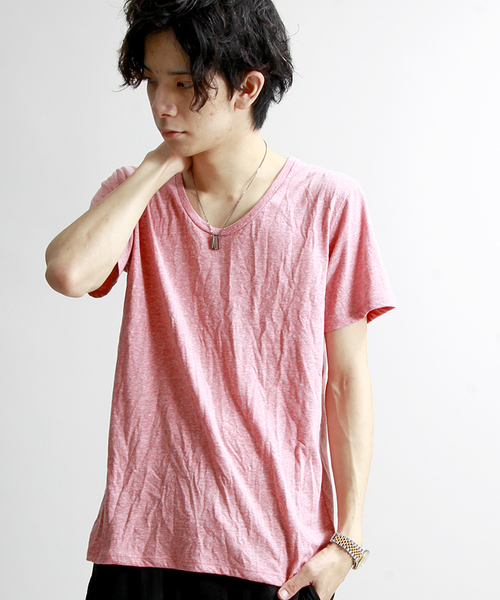 WEGO（ウィゴー）の「WEGO/UネックTシャツ（Tシャツ/カットソー・メンズ・サックスブルー/ブラック/ライトピンク/ホワイト/ライム・SMALL/LARGE/MEDIUM）」の5枚目の写真