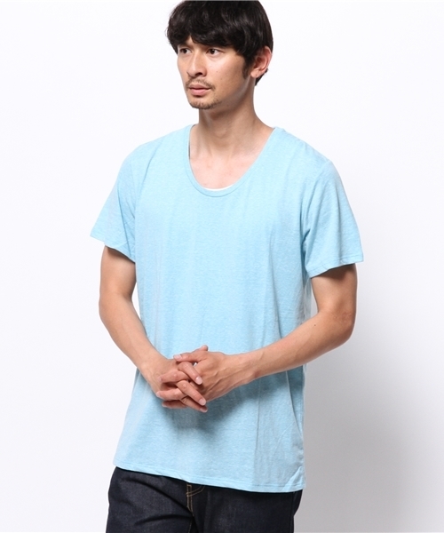 WEGO（ウィゴー）の「WEGO/UネックTシャツ（Tシャツ/カットソー・メンズ・サックスブルー/ブラック/ライトピンク/ホワイト/ライム・SMALL/LARGE/MEDIUM）」の15枚目の写真