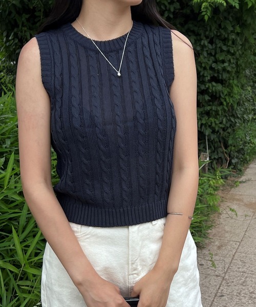 3.3 Field Trip （3.3フィールドトリップ）の「3.3 Field Trip／ケーブルニット 2973400（ニット/セーター・レディース・セージグリーン/ネイビー・FREE）」の12枚目の写真