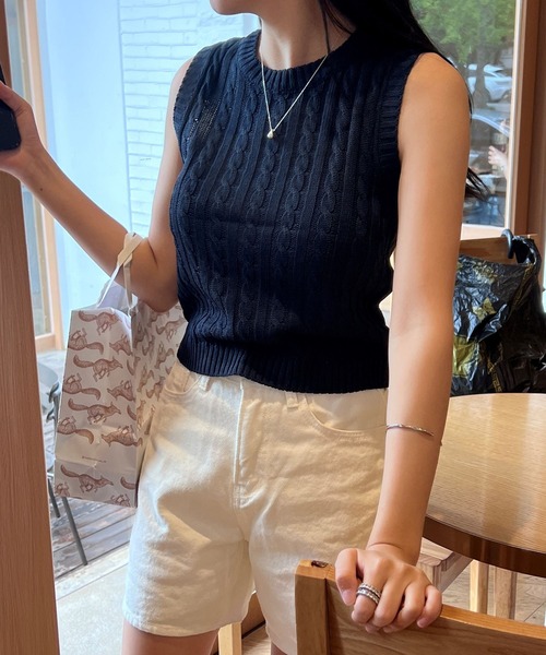 3.3 Field Trip （3.3フィールドトリップ）の「3.3 Field Trip／ケーブルニット 2973400（ニット/セーター・レディース・セージグリーン/ネイビー・FREE）」の13枚目の写真