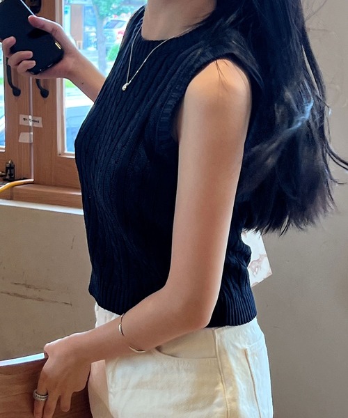 3.3 Field Trip （3.3フィールドトリップ）の「3.3 Field Trip／ケーブルニット 2973400（ニット/セーター・レディース・セージグリーン/ネイビー・FREE）」の14枚目の写真