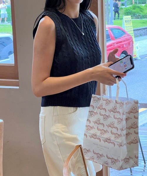 3.3 Field Trip （3.3フィールドトリップ）の「3.3 Field Trip／ケーブルニット 2973400（ニット/セーター・レディース・セージグリーン/ネイビー・FREE）」の16枚目の写真