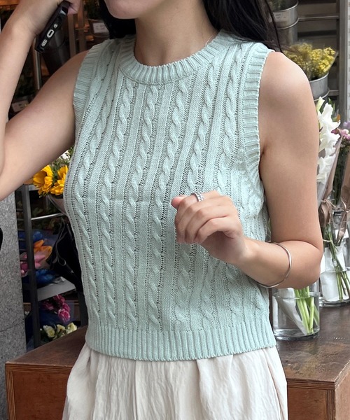 3.3 Field Trip （3.3フィールドトリップ）の「3.3 Field Trip／ケーブルニット 2973400（ニット/セーター・レディース・セージグリーン/ネイビー・FREE）」の5枚目の写真