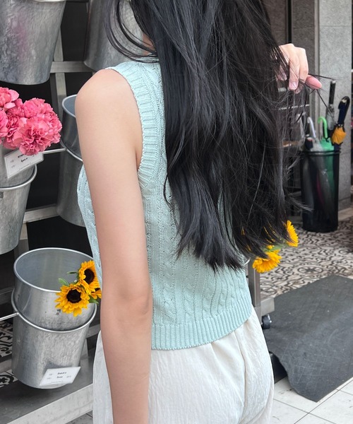 3.3 Field Trip （3.3フィールドトリップ）の「3.3 Field Trip／ケーブルニット 2973400（ニット/セーター・レディース・セージグリーン/ネイビー・FREE）」の7枚目の写真