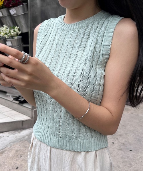 3.3 Field Trip （3.3フィールドトリップ）の「3.3 Field Trip／ケーブルニット 2973400（ニット/セーター・レディース・セージグリーン/ネイビー・FREE）」の8枚目の写真