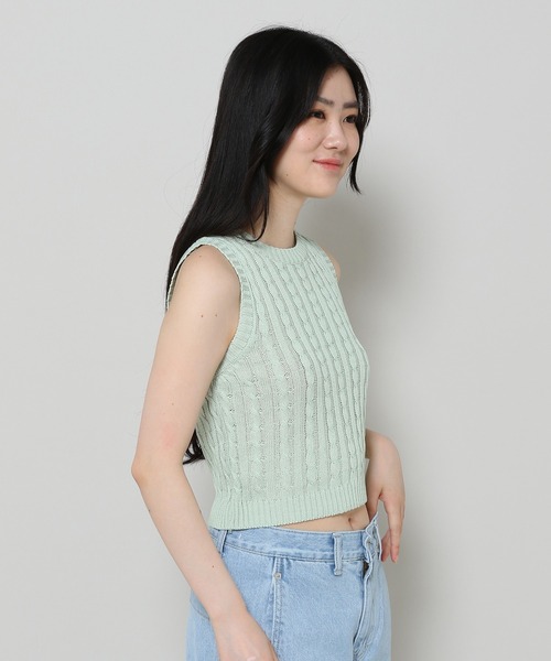 3.3 Field Trip （3.3フィールドトリップ）の「3.3 Field Trip／ケーブルニット 2973400（ニット/セーター・レディース・セージグリーン/ネイビー・FREE）」の20枚目の写真