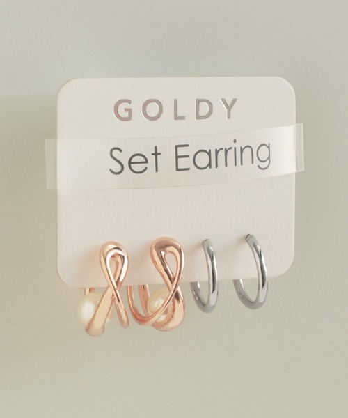 GOLDY(ゴールディ)の「クロス ライン パール セット イヤリング(イヤリング・レディース・シルバー/ゴールド/その他1・FREE)」の3枚目の写真