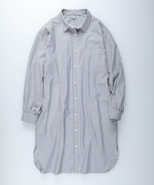 BACK NUMBER（バックナンバー）の「【BACK NUMBER】（Cafe Shirt）ストライプ長袖シャツワンピース（シャツワンピース・レディース・ホワイト×ネイビー/ホワイト×グレー・M/L）」の14枚目の写真