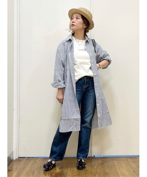 BACK NUMBER（バックナンバー）の「【BACK NUMBER】（Cafe Shirt）ストライプ長袖シャツワンピース（シャツワンピース・レディース・ホワイト×ネイビー/ホワイト×グレー・M/L）」の10枚目の写真