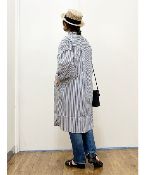 BACK NUMBER（バックナンバー）の「【BACK NUMBER】（Cafe Shirt）ストライプ長袖シャツワンピース（シャツワンピース・レディース・ホワイト×ネイビー/ホワイト×グレー・M/L）」の12枚目の写真