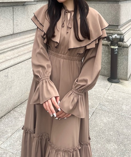 ★ワンピース ドレス フリル エレガント リボン ティアード Kana ドレス フリルドット ティアードトップス ワンピース 結婚
