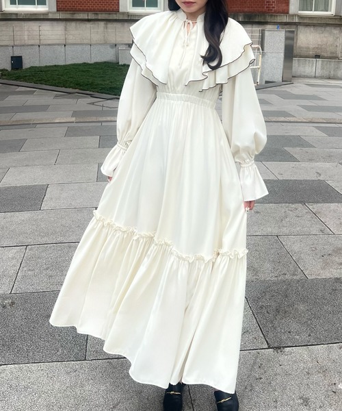 ★ワンピース ドレス フリル エレガント リボン ティアード Kana ドレス フリルドット ティアードトップス ワンピース 結婚