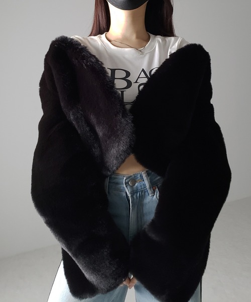 me+em select(ミームセレクト)の「※※【 3COLOR 】ノーカラーショートフェイクファージャケット(その他アウター・レディース・キャメル/ホワイト/ブラック・FREE)」の15枚目の写真
