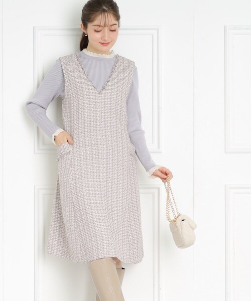 couture brooch（クチュールブローチ）の「◆【大人可愛いが作れる】ミックスツイードジャンスカ（ワンピース・レディース・ライトグレー系3/ブラック系3・42/38）」の5枚目の写真