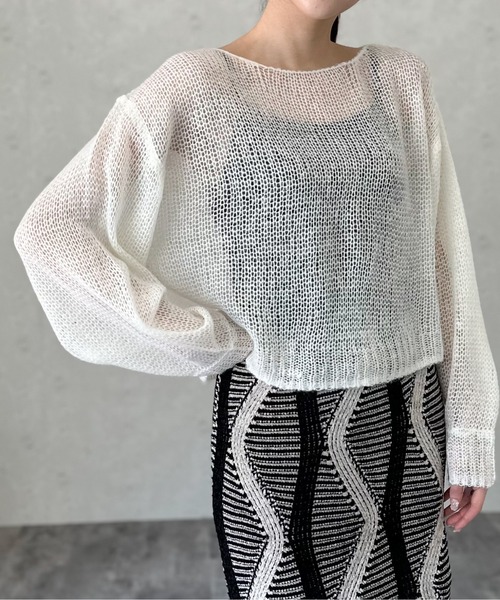 Per sist ence(パーシエンス)の「モヘア透かしクロップドプルオーバー(ニット/セーター・レディース・オフホワイト/グレー/ブルー/ブラック/グリーン・FREE)」の2枚目の写真