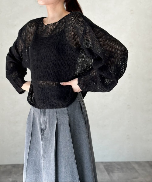 Per sist ence(パーシエンス)の「モヘア透かしクロップドプルオーバー(ニット/セーター・レディース・オフホワイト/グレー/ブルー/ブラック/グリーン・FREE)」の11枚目の写真