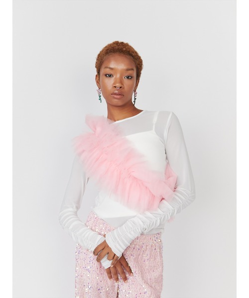 PAMEO POSE（パメオポーズ）の「Tulle Sash Top（シャツ/ブラウス・レディース・ホワイト/ブラック/ベージュ・FREE）」の6枚目の写真