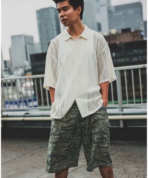 BEAMS（ビームス）の「BEAMS / メッシュ オープンカラーシャツ（シャツ/ブラウス・メンズ・ブラック/オフホワイト・L/M/S/XL）」の4枚目の写真