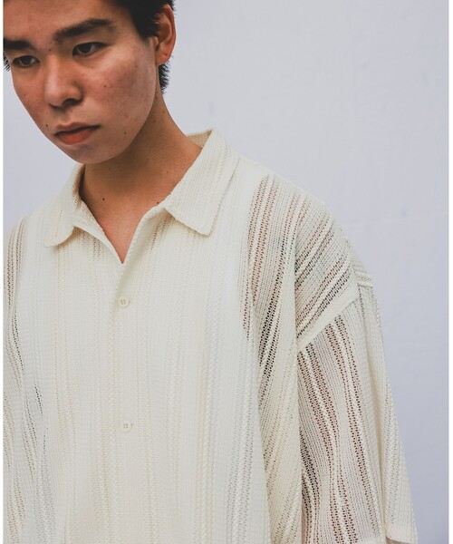 BEAMS（ビームス）の「BEAMS / メッシュ オープンカラーシャツ（シャツ/ブラウス・メンズ・ブラック/オフホワイト・L/M/S/XL）」の8枚目の写真