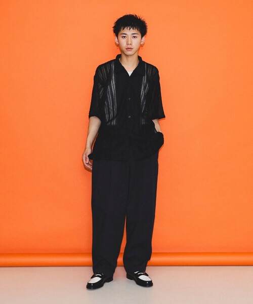 BEAMS（ビームス）の「BEAMS / メッシュ オープンカラーシャツ（シャツ/ブラウス・メンズ・ブラック/オフホワイト・L/M/S/XL）」の9枚目の写真