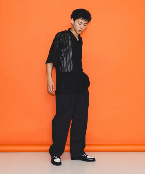 BEAMS（ビームス）の「BEAMS / メッシュ オープンカラーシャツ（シャツ/ブラウス・メンズ・ブラック/オフホワイト・L/M/S/XL）」の10枚目の写真