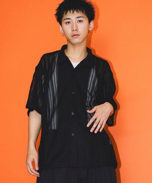 BEAMS（ビームス）の「BEAMS / メッシュ オープンカラーシャツ（シャツ/ブラウス・メンズ・ブラック/オフホワイト・L/M/S/XL）」の11枚目の写真