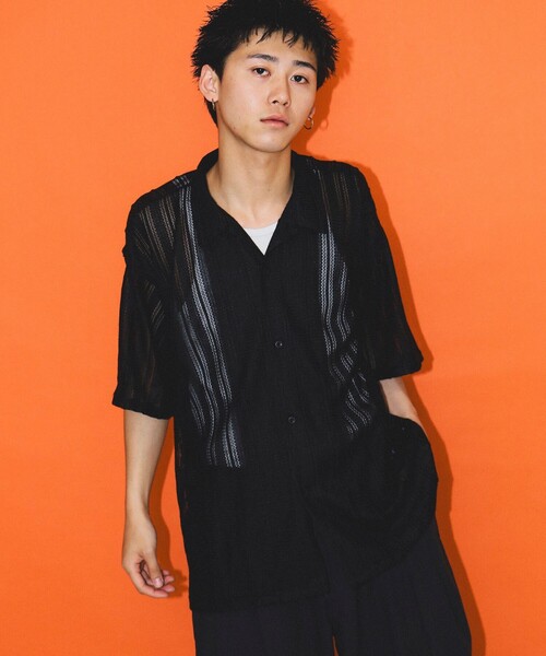 BEAMS（ビームス）の「BEAMS / メッシュ オープンカラーシャツ（シャツ/ブラウス・メンズ・ブラック/オフホワイト・L/M/S/XL）」の12枚目の写真