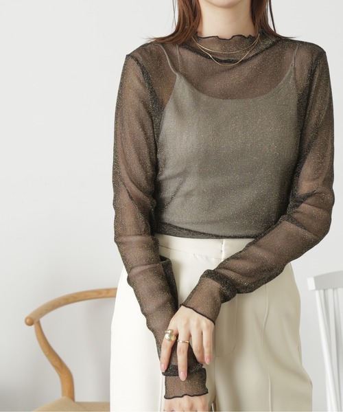 FREE'S MART（フリーズマート）の「◇ラメシアー長袖カットソー（Tシャツ/カットソー・レディース・ホワイト/グリーン/ブラック・FREE）」の3枚目の写真