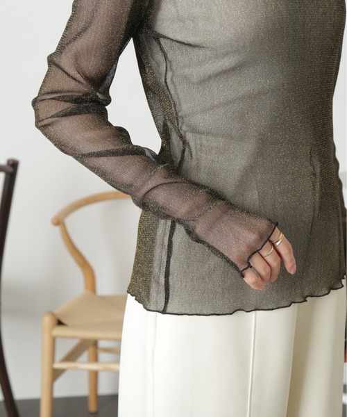 FREE'S MART（フリーズマート）の「◇ラメシアー長袖カットソー（Tシャツ/カットソー・レディース・ホワイト/グリーン/ブラック・FREE）」の7枚目の写真