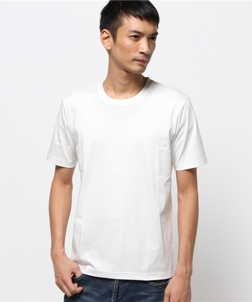 ESTNATION（エストネーション）の「ESTNATION コットンスムースTシャツ（Tシャツ/カットソー・メンズ・ネイビー/ホワイト/ブラック・MEDIUM/SMALL/LARGE）」の2枚目の写真