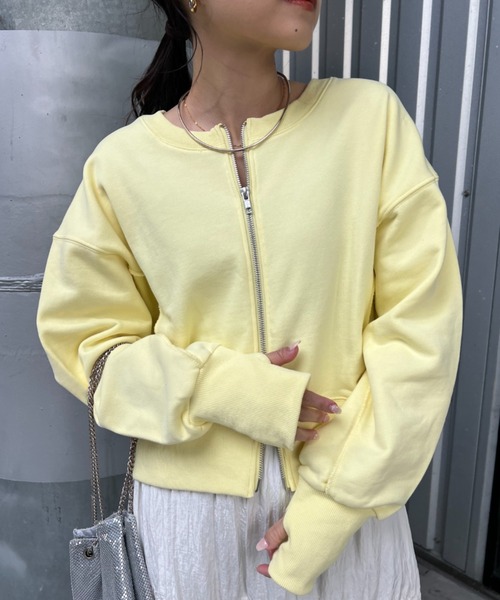 CIAOPANIC TYPY（チャオパニックティピー）の「2WAYクロップド丈ダブルジップスウェット（スウェット・レディース・ライトグレー/イエロー/ブルー/グレー/チャコールグレー・ONE SIZE）」の5枚目の写真