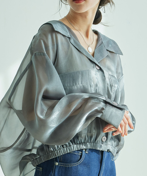 Jayro(ジャイロ)の「ポケ付開衿ブラウス(シャツ/ブラウス・レディース・チャコールグレー/オフホワイト/ベージュ・M)」の3枚目の写真