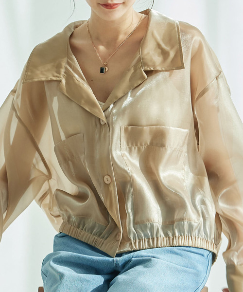 Jayro(ジャイロ)の「ポケ付開衿ブラウス(シャツ/ブラウス・レディース・チャコールグレー/オフホワイト/ベージュ・M)」の4枚目の写真