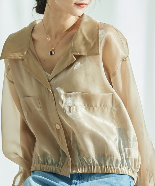 Jayro(ジャイロ)の「ポケ付開衿ブラウス(シャツ/ブラウス・レディース・チャコールグレー/オフホワイト/ベージュ・M)」の5枚目の写真