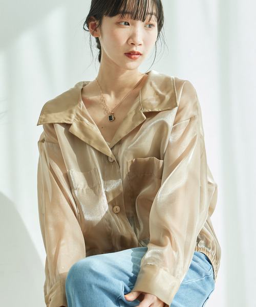 Jayro(ジャイロ)の「ポケ付開衿ブラウス(シャツ/ブラウス・レディース・チャコールグレー/オフホワイト/ベージュ・M)」の6枚目の写真