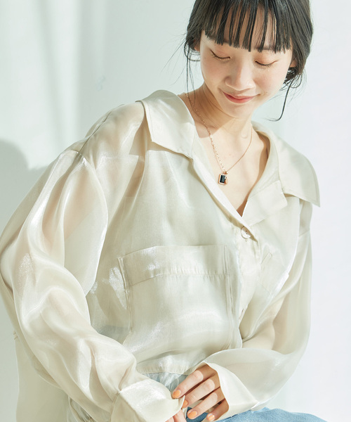 Jayro(ジャイロ)の「ポケ付開衿ブラウス(シャツ/ブラウス・レディース・チャコールグレー/オフホワイト/ベージュ・M)」の10枚目の写真