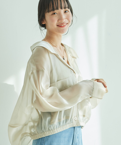 Jayro(ジャイロ)の「ポケ付開衿ブラウス(シャツ/ブラウス・レディース・チャコールグレー/オフホワイト/ベージュ・M)」の11枚目の写真