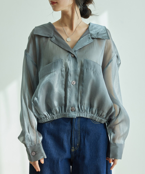 Jayro(ジャイロ)の「ポケ付開衿ブラウス(シャツ/ブラウス・レディース・チャコールグレー/オフホワイト/ベージュ・M)」の13枚目の写真