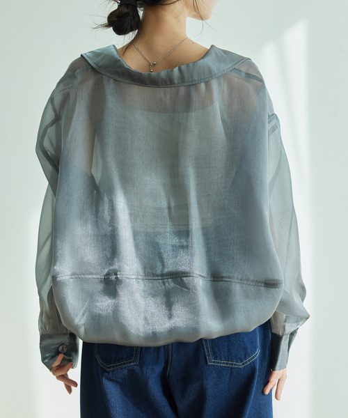 Jayro(ジャイロ)の「ポケ付開衿ブラウス(シャツ/ブラウス・レディース・チャコールグレー/オフホワイト/ベージュ・M)」の15枚目の写真