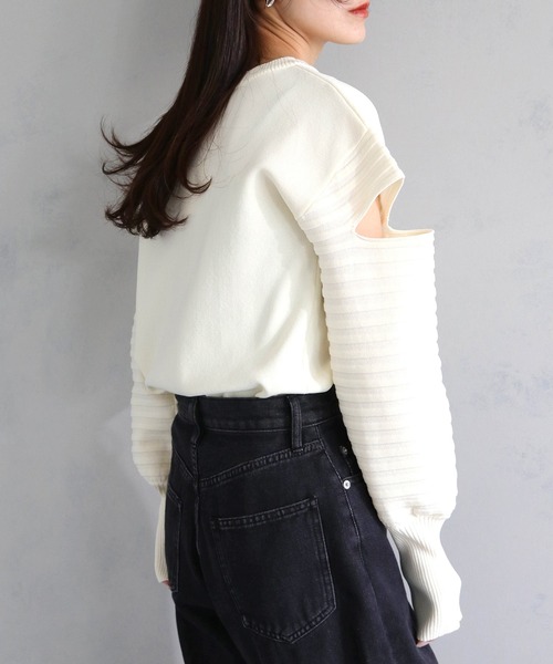 cheriella（シェリエラ）の「【cheriella】WEB限定デザインスリーブスポンディッシュニット WEB LIMITED DESIGN SLEEVE SPONDISH KNIT（ニット/セーター・レディース・ブラック/ブルー系その他/ライトグレー/アイボリー・M）」の13枚目の写真