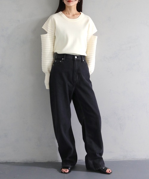 cheriella（シェリエラ）の「【cheriella】WEB限定デザインスリーブスポンディッシュニット WEB LIMITED DESIGN SLEEVE SPONDISH KNIT（ニット/セーター・レディース・ブラック/ブルー系その他/ライトグレー/アイボリー・M）」の14枚目の写真