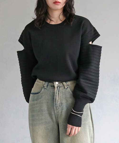 cheriella（シェリエラ）の「【cheriella】WEB限定デザインスリーブスポンディッシュニット WEB LIMITED DESIGN SLEEVE SPONDISH KNIT（ニット/セーター・レディース・ブラック/ブルー系その他/ライトグレー/アイボリー・M）」の16枚目の写真