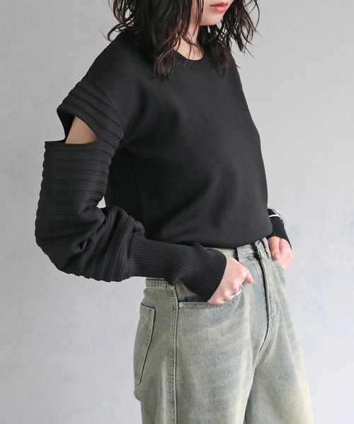 cheriella（シェリエラ）の「【cheriella】WEB限定デザインスリーブスポンディッシュニット WEB LIMITED DESIGN SLEEVE SPONDISH KNIT（ニット/セーター・レディース・ブラック/ブルー系その他/ライトグレー/アイボリー・M）」の18枚目の写真